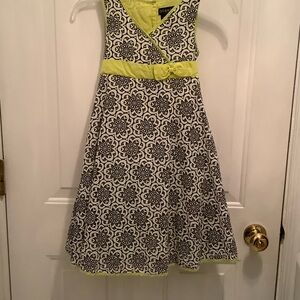 George Kids Dress with Black Floral and Yellow Accents